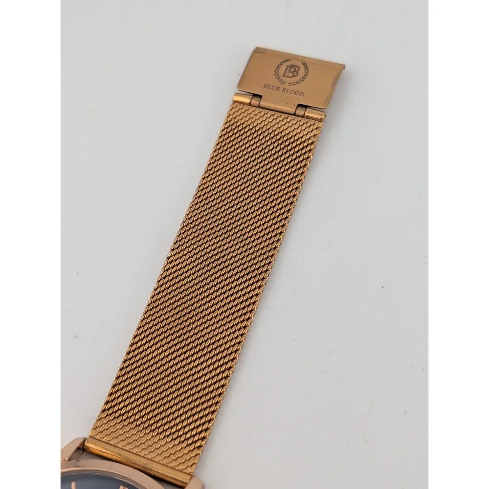 Blue Blood Men's Watch 41mm Case Blue Dial Rose Gold Mesh Metal Band New Battery